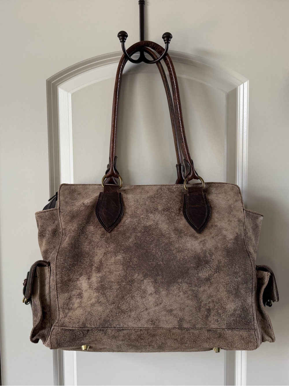 JUAN ANTONIO Suede and Leather Purse - Taupe/Brown